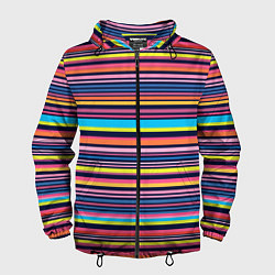 Ветровка с капюшоном мужская Яркие полоски, цвет: 3D-черный