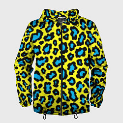 Ветровка с капюшоном мужская Кислотный леопард паттерн, цвет: 3D-черный