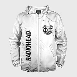 Ветровка с капюшоном мужская Radiohead glitch на светлом фоне: надпись, символ, цвет: 3D-белый