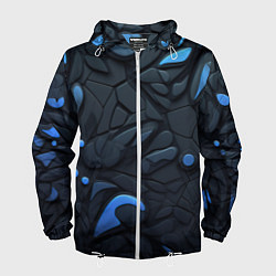 Ветровка с капюшоном мужская Blue black abstract texture, цвет: 3D-белый