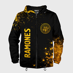 Ветровка с капюшоном мужская Ramones - gold gradient: надпись, символ, цвет: 3D-черный