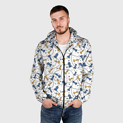 Ветровка с капюшоном мужская Синие и желтые шахматные фигуры на белом фоне, цвет: 3D-черный — фото 2