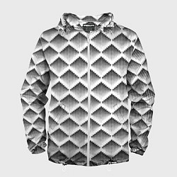 Ветровка с капюшоном мужская Ромбы из черных треугольников, цвет: 3D-белый