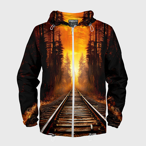 Мужская ветровка Железная дорога на закате / 3D-Белый – фото 1