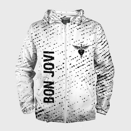 Мужская ветровка Bon Jovi glitch на светлом фоне: надпись, символ / 3D-Белый – фото 1