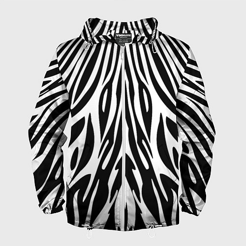 Мужская ветровка Черная абстракция зебра / 3D-Белый – фото 1