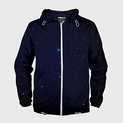 Ветровка с капюшоном мужская Тёмный космос и синие звёзды, цвет: 3D-белый