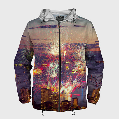 Мужская ветровка Салют в ночном небе / 3D-Черный – фото 1