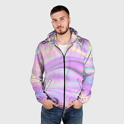Ветровка с капюшоном мужская Рвдужные волны, цвет: 3D-черный — фото 2