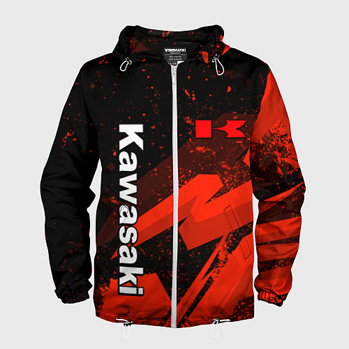 Мужская ветровка Кавасаки - красные брызги / 3D-Белый – фото 1