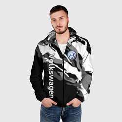 Ветровка с капюшоном мужская Фольцваген - белый камуфляж, цвет: 3D-черный — фото 2