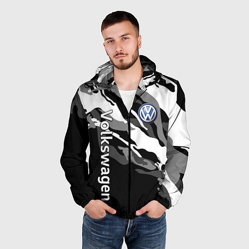 Мужская ветровка Фольцваген - белый камуфляж / 3D-Черный – фото 3