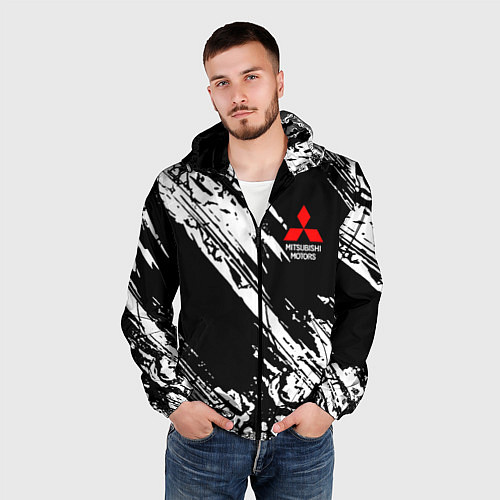 Мужская ветровка Mitsubishi - белый пятна / 3D-Черный – фото 3