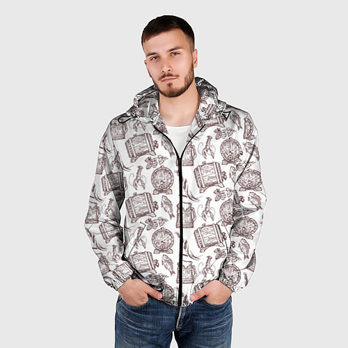 Мужская ветровка Паттерн с деревянной кружкой в стиле крафт / 3D-Черный – фото 3
