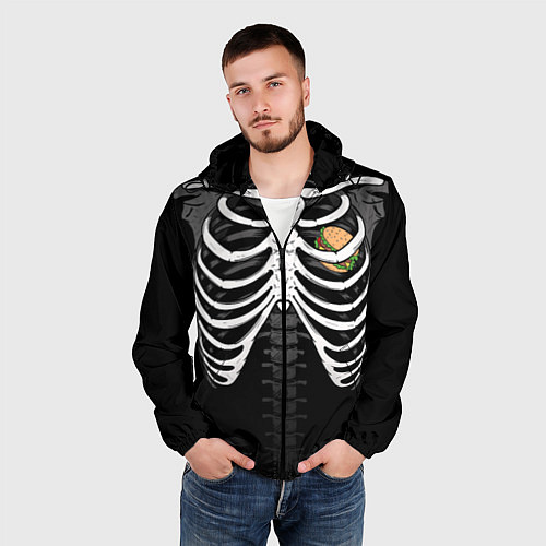Мужская ветровка Скелет: ребра и бургер / 3D-Черный – фото 3