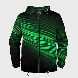 Ветровка с капюшоном мужская Green neon lines, цвет: 3D-черный