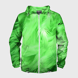 Ветровка с капюшоном мужская Зеленые абстрактные листья, цвет: 3D-белый