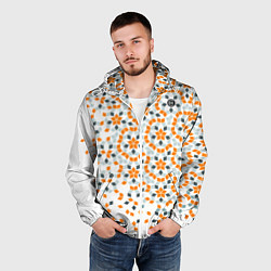 Ветровка с капюшоном мужская Плитки Пенроуза в оранжево серой палитре, цвет: 3D-белый — фото 2