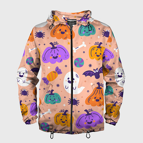 Мужская ветровка Halloween - pumpkins and ghosts / 3D-Черный – фото 1