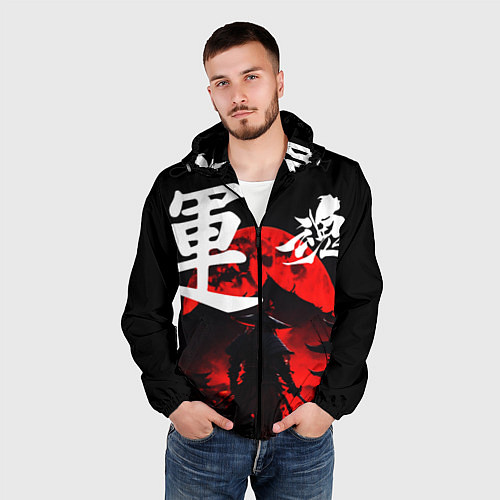 Мужская ветровка Японский самурай и красная луна / 3D-Черный – фото 3