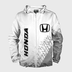 Ветровка с капюшоном мужская Honda speed на светлом фоне со следами шин: надпис, цвет: 3D-белый