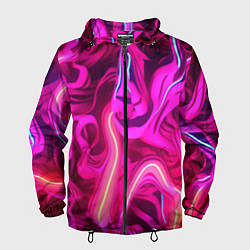 Ветровка с капюшоном мужская Pink neon abstract, цвет: 3D-черный