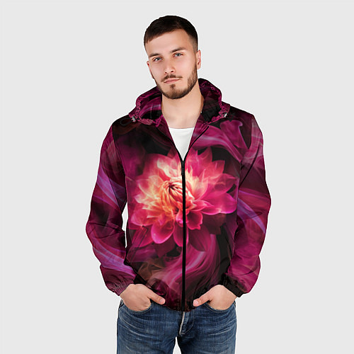 Мужская ветровка Розовый цветок в огне - нейросеть / 3D-Черный – фото 3