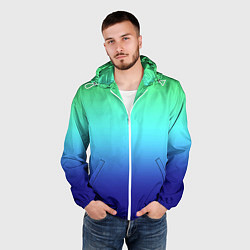 Ветровка с капюшоном мужская Градиент зелёно-синий, цвет: 3D-белый — фото 2