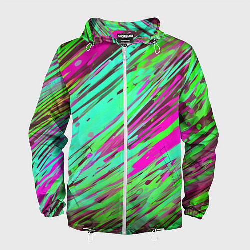 Мужская ветровка Разноцветные брызги зелёные и розовые / 3D-Белый – фото 1
