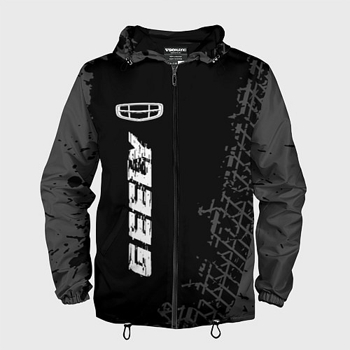 Мужская ветровка Geely speed на темном фоне со следами шин: по-верт / 3D-Черный – фото 1