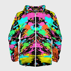 Ветровка с капюшоном мужская Красочный зеркальный паттерн - кляксы, цвет: 3D-белый