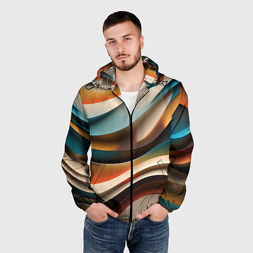 Мужская ветровка Волнистая объёмная текстура - нейросеть / 3D-Черный – фото 3