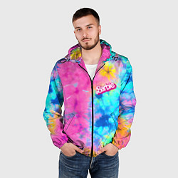 Ветровка с капюшоном мужская Barbie - floral pattern - tie-dye, цвет: 3D-черный — фото 2