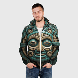 Ветровка с капюшоном мужская Орнамент в стиле индейцев майя, цвет: 3D-белый — фото 2