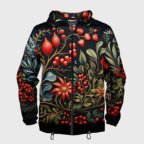 Мужская ветровка Новогодние ягоды и цветы / 3D-Черный – фото 1