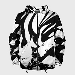 Ветровка с капюшоном мужская Экспрессивная чб абстракция, цвет: 3D-черный