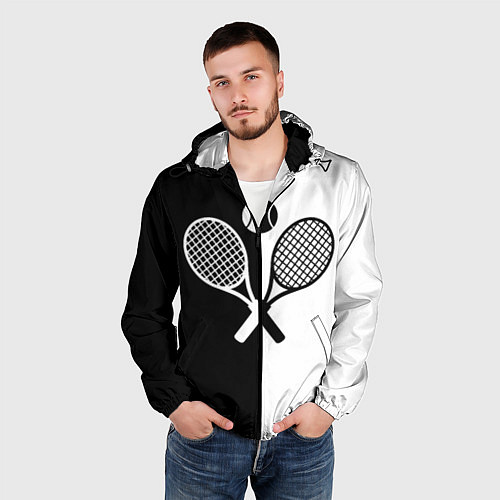 Мужская ветровка Теннис - чёрно белое / 3D-Черный – фото 3