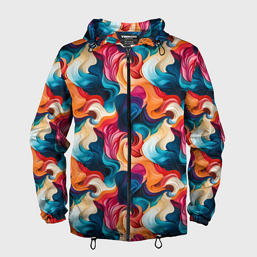 Мужская ветровка Паттерн абстрактные разноцветные волны / 3D-Черный – фото 1
