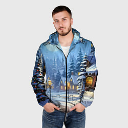 Ветровка с капюшоном мужская Новогодний зимний городок, цвет: 3D-черный — фото 2