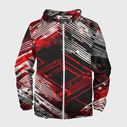 Ветровка с капюшоном мужская Киберпанк линии белые и красные, цвет: 3D-белый