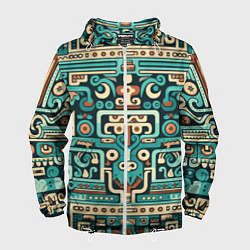 Ветровка с капюшоном мужская Абстрактный паттерн в ацтекском стиле, цвет: 3D-белый