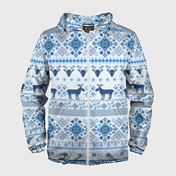 Ветровка с капюшоном мужская Blue sweater with reindeer, цвет: 3D-белый
