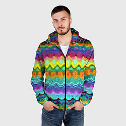 Ветровка с капюшоном мужская Разноцветные волнистые узоры, цвет: 3D-черный — фото 2