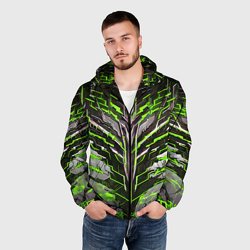 Мужская ветровка Киберпанк доспех зелёный / 3D-Черный – фото 3
