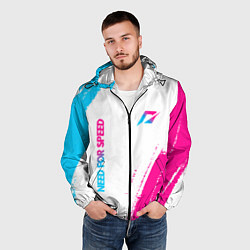 Ветровка с капюшоном мужская Need for Speed neon gradient style вертикально, цвет: 3D-черный — фото 2