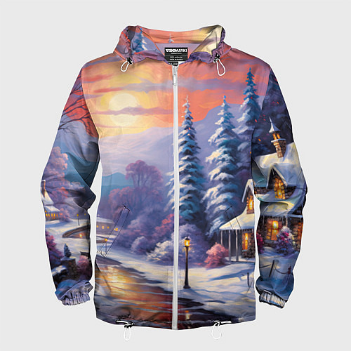 Мужская ветровка Заснеженный новогодний лес чудес / 3D-Белый – фото 1