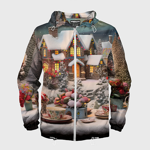 Мужская ветровка Объемные новогодние домики / 3D-Белый – фото 1