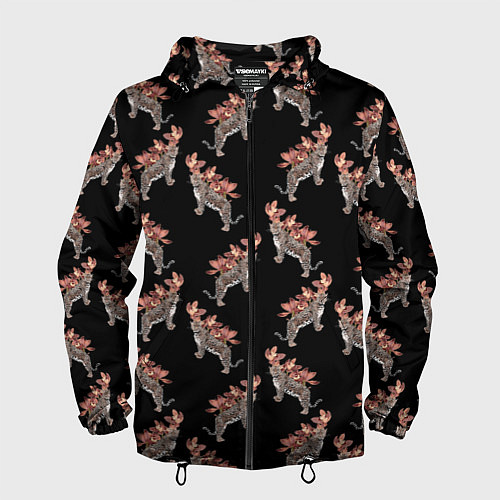 Мужская ветровка Леопард в орхидеях / 3D-Черный – фото 1