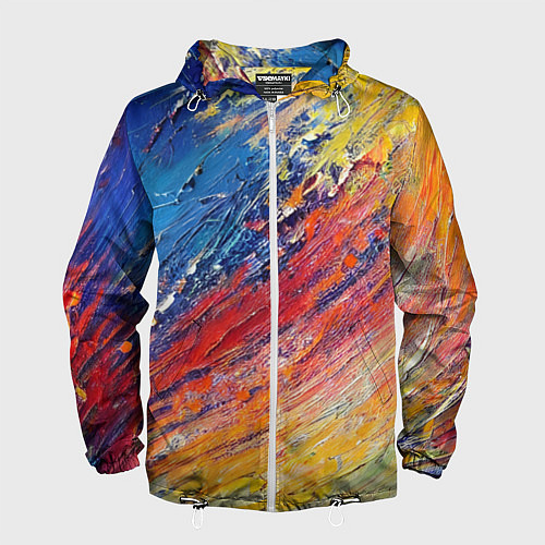 Мужская ветровка Смешение масляных красок синий жёлтый красный живо / 3D-Белый – фото 1