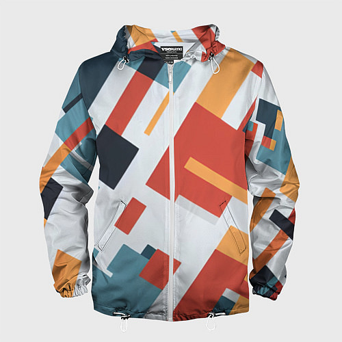 Мужская ветровка Геометрический узор - нейросеть / 3D-Белый – фото 1